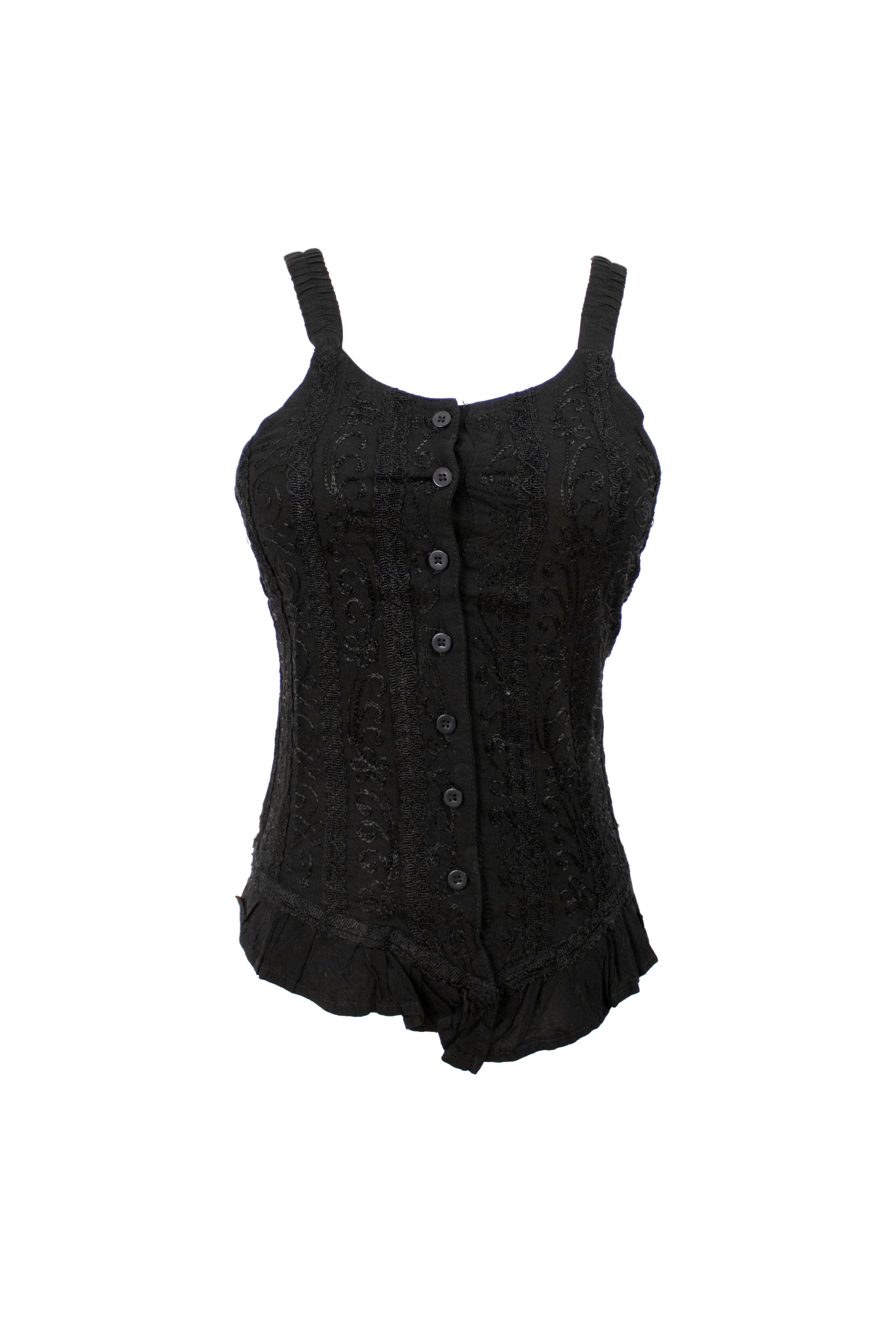 Vintage Embroidered Bohemian Button-Up Tank Top