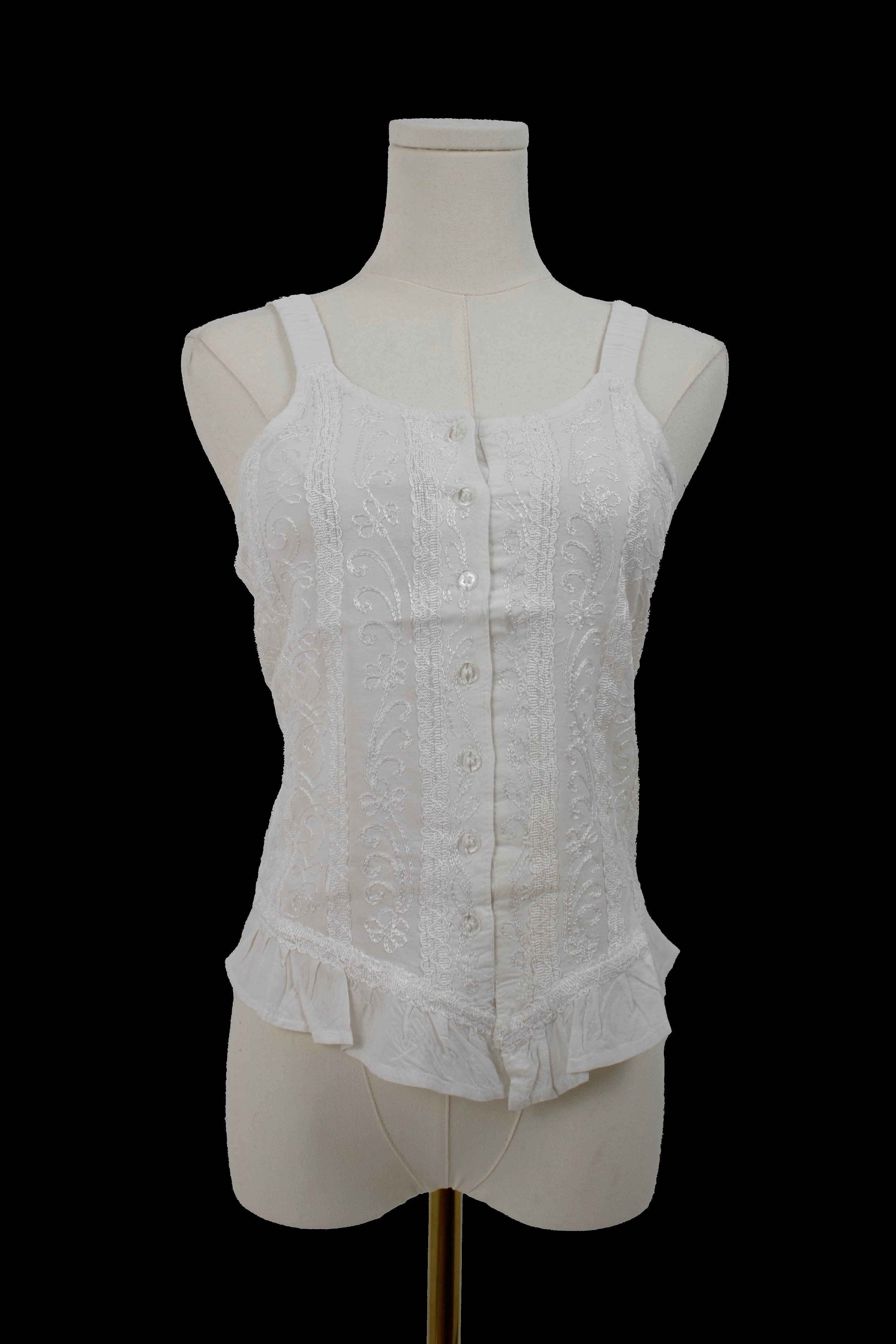 Vintage Embroidered Bohemian Button-Up Tank Top