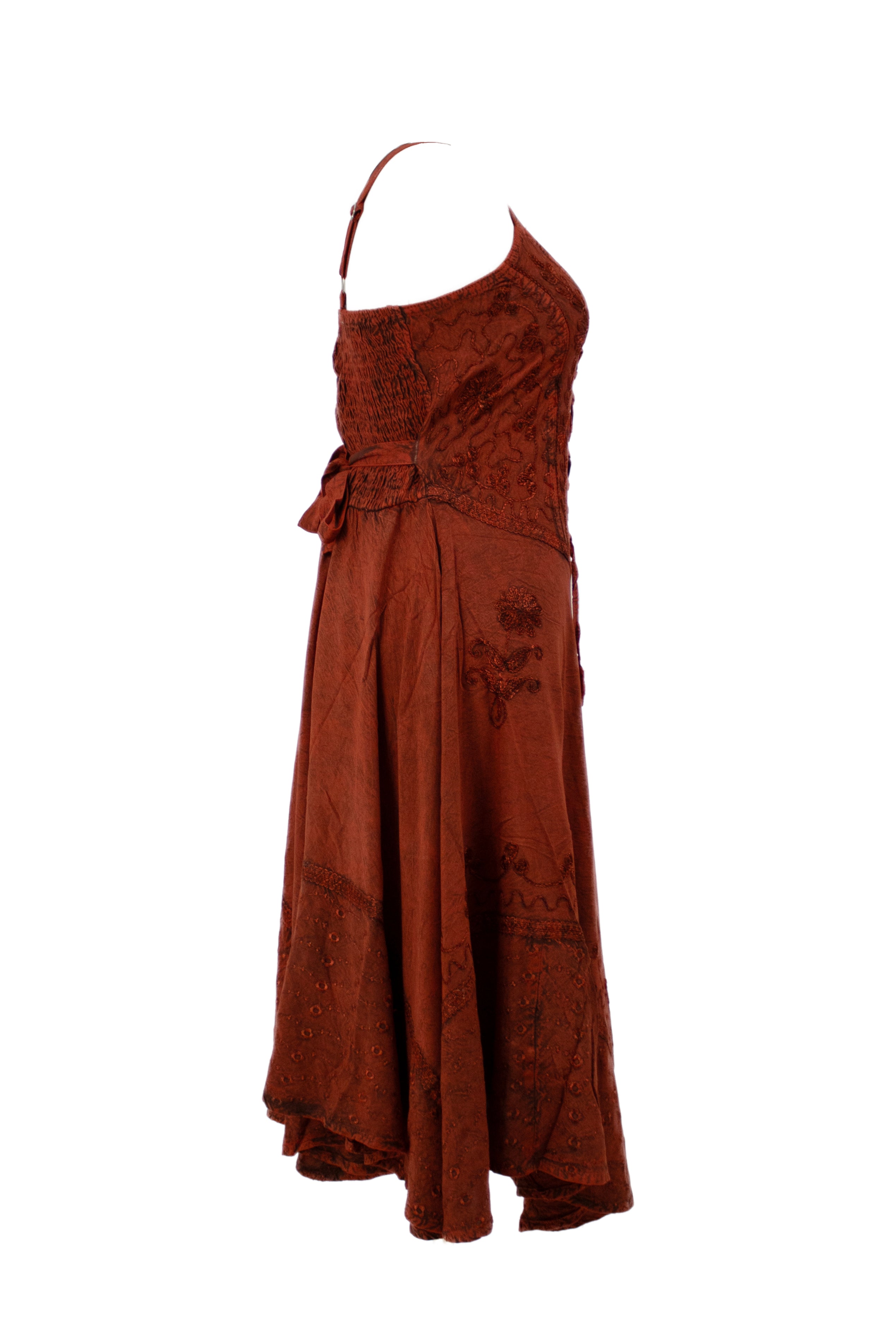 Lace-Up Embroidered Midi Dress