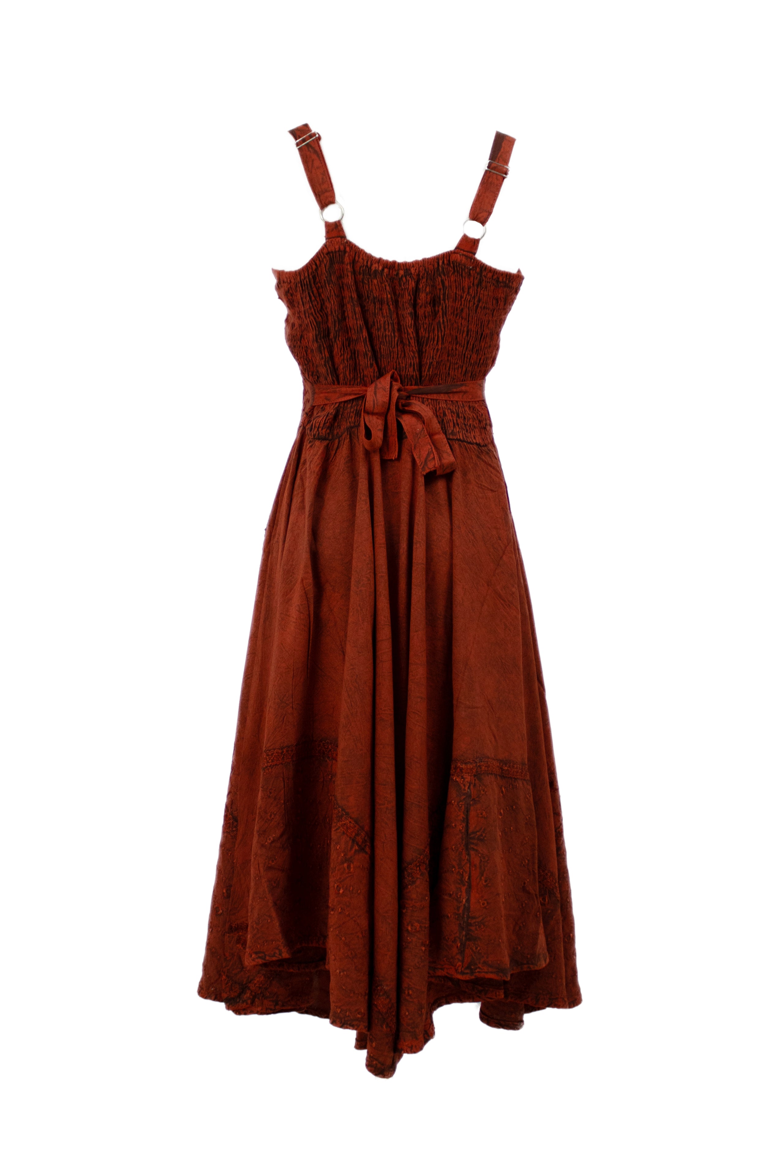 Lace-Up Embroidered Midi Dress