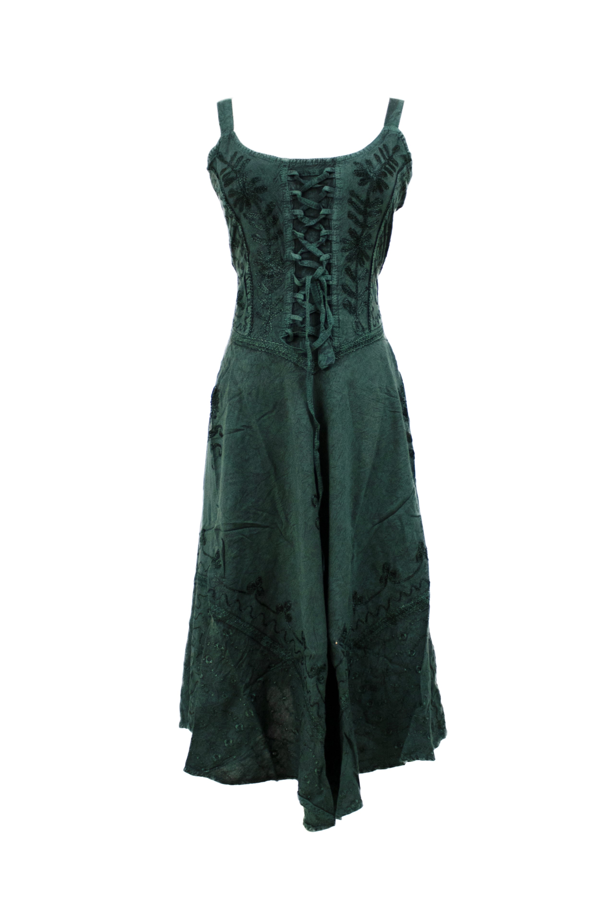 Lace-Up Embroidered Midi Dress