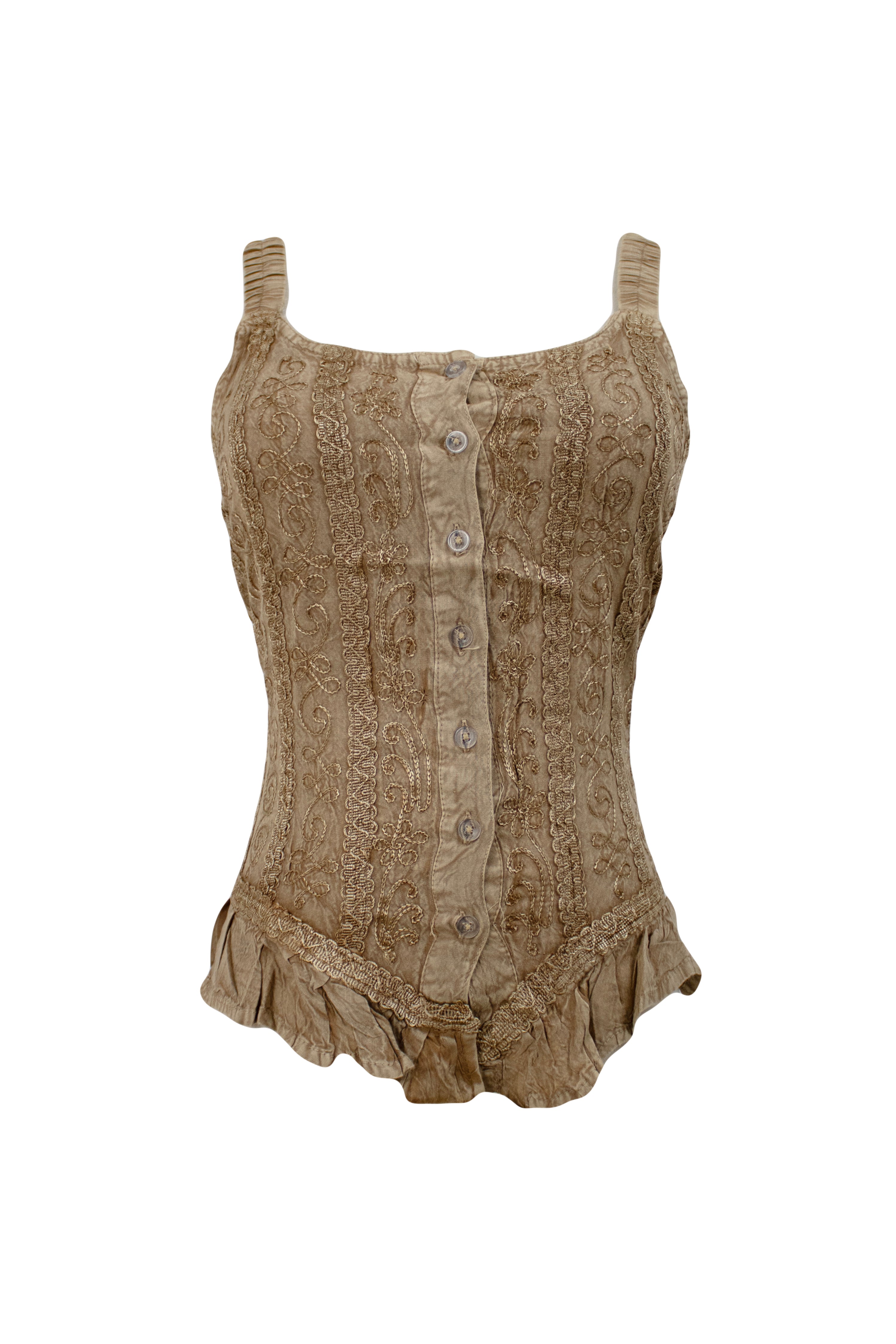 Vintage Embroidered Bohemian Button-Up Tank Top